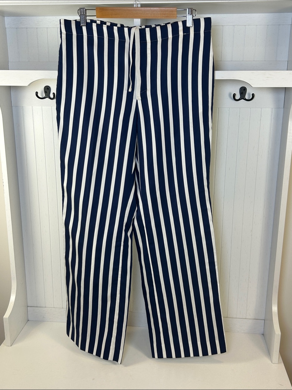 Sandro Paris Navy White Striped Wide Leg Pants 44